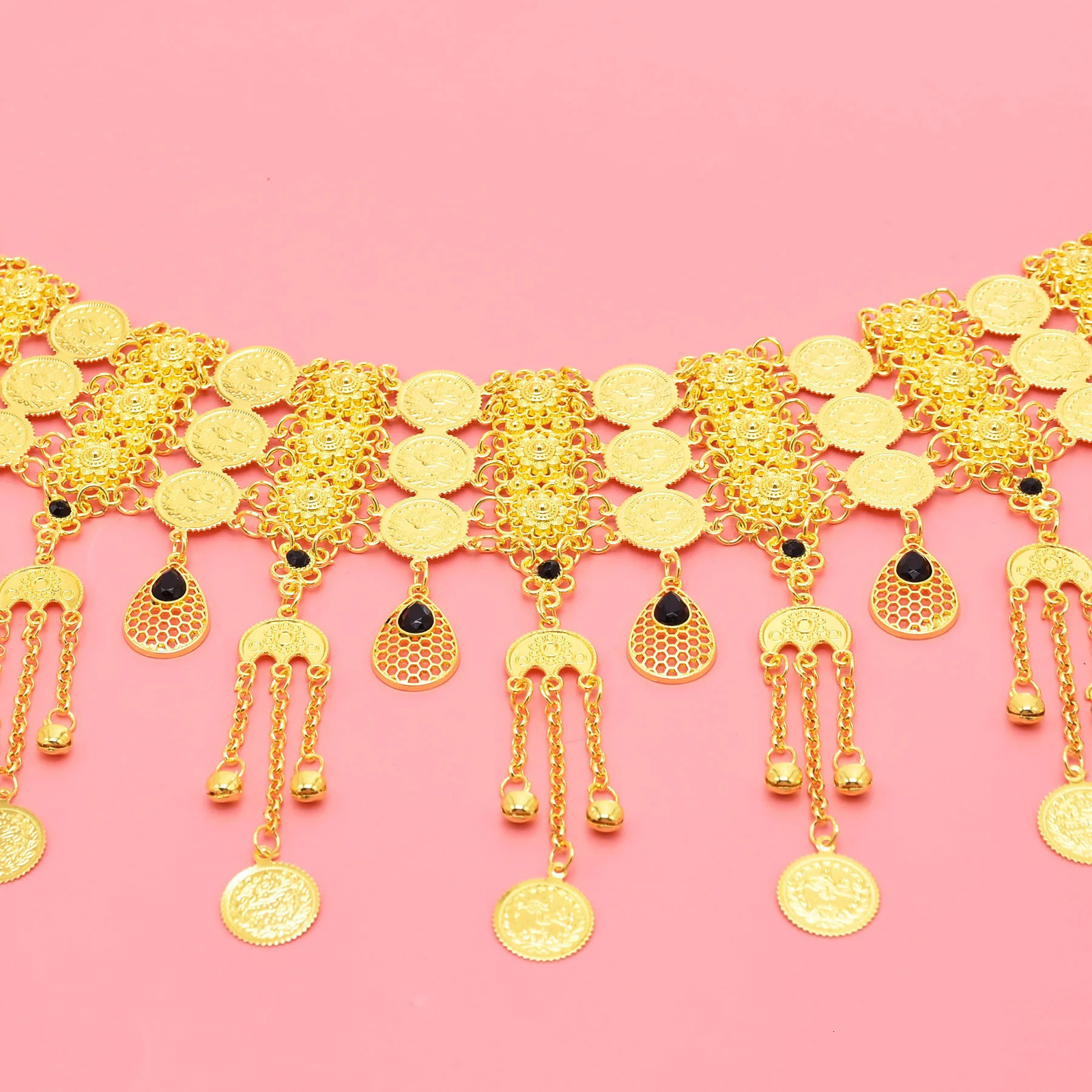 3-row coin long bell tassel moon pendant waist and belly chain gold silver traditional Arab ethnic jewelry accessories gift 250110