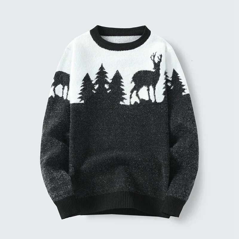 Men's Long Sleeve Round Neck Casual Jacquard Pullover Base Layer Top Youth Sweater Underlayer