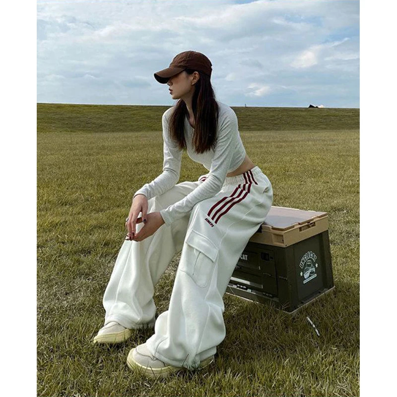 MEXZT Oversized Striped Sweatpant Y2K Streetwear Cargo Pants Harajuku Wide Leg Joggers High Waist Baggy Sports Trousers 250113