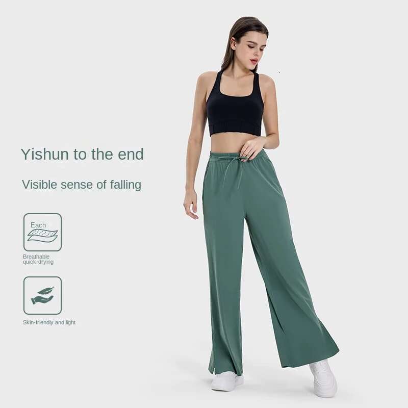 Ddmyoutdoor China Domestic Women Yoga Pants Stretch Woven High Rise Wide Leg Pant Side Slits At The Hems Full Length Intended Relaxed Fit To Sit Just 