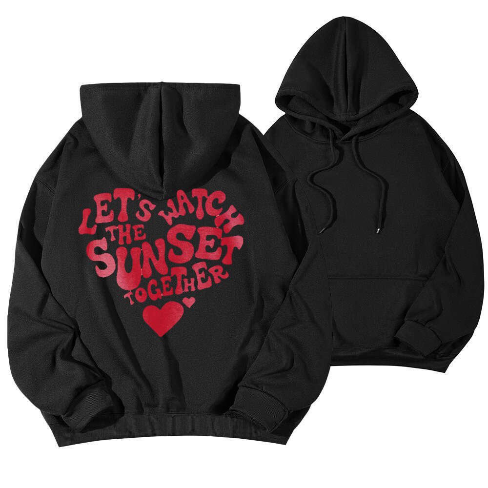 New fleece women's letter slogan printed with drawstring off shoulder sleeves hooded sweatshirt