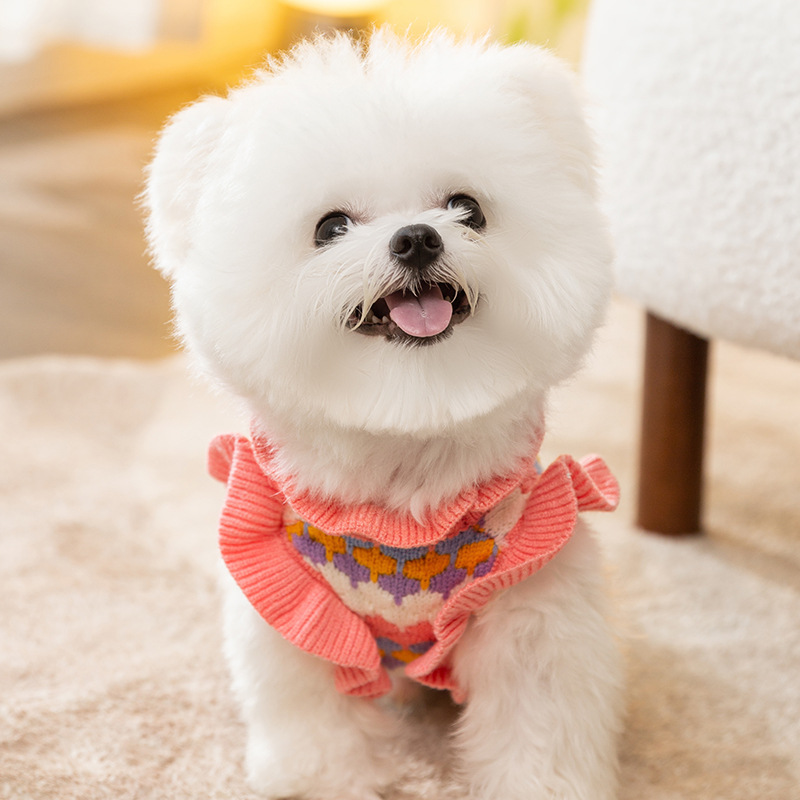 Dog Sweater 3D Small Flower Color Dog Teddy Pet Clothes Autumn and Winter Warm Knitted Sweater Small and Medium Sized
