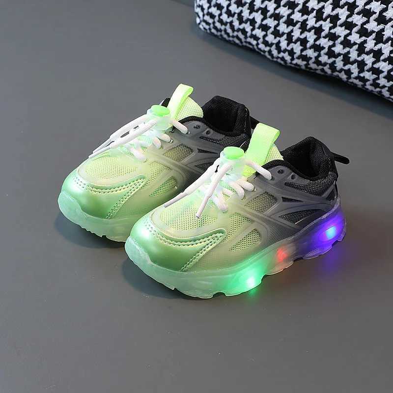 New girls sports shoes with LED lights childrens shoes with gradient colors comfortable and soft soles anti slip boys shoes spring trend casual shoes 