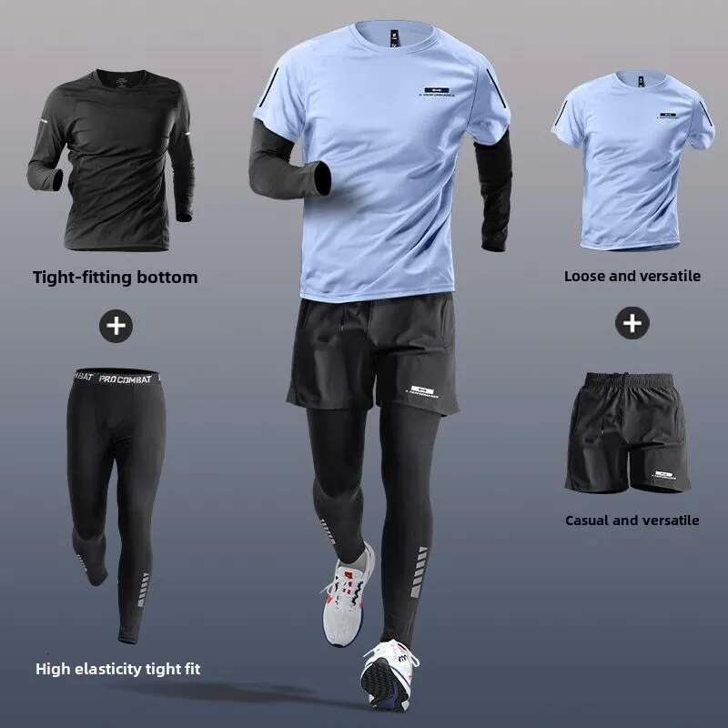 Men's Sports Suit Fiess Clothing Morning Running Cycg Training Tight Fit Quick-Dry Shirt Spring Equipment Tracksuit Men