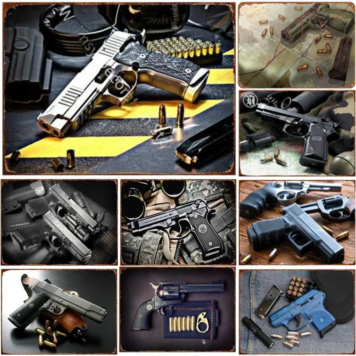 Pistol military metal tin emblem decorative wall vintage art poster mens cave family caf garden club bar iron paint Z250118