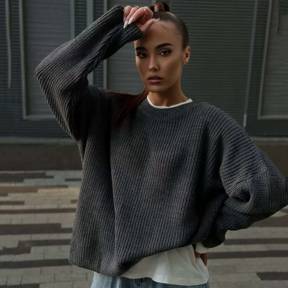 Solid color round neck 2025 European American Spring and Autumn loose knit pullover sweater feminine versatile new trend clothing ins