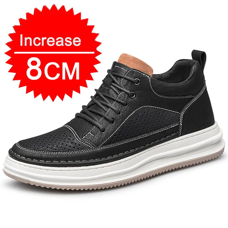Men Sneakers Elevator Shoes Comfortable Leather Heightening Shoes For Men Insole 6/8cm Heels Casual Lift Height Shoes Man 250113
