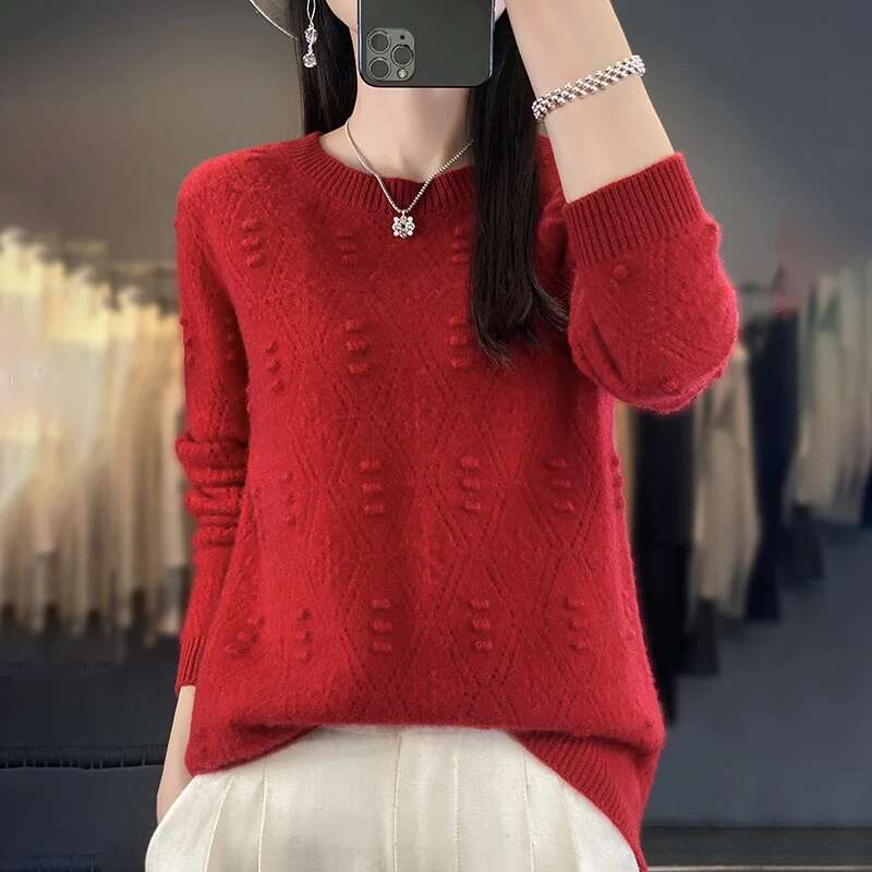 Striped Autumn/Winter New 100% Merino Wool Cashmere Women's O-Neck Pullover Warm Bottom Knit Shirt Top