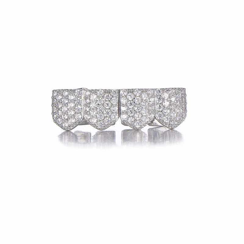 Full CZ Stones Teeth Grillz Caps Cubic Zircon Iced Out Micro Pave Top Bottom Charm Grills For Men Women JewelryXJ250114