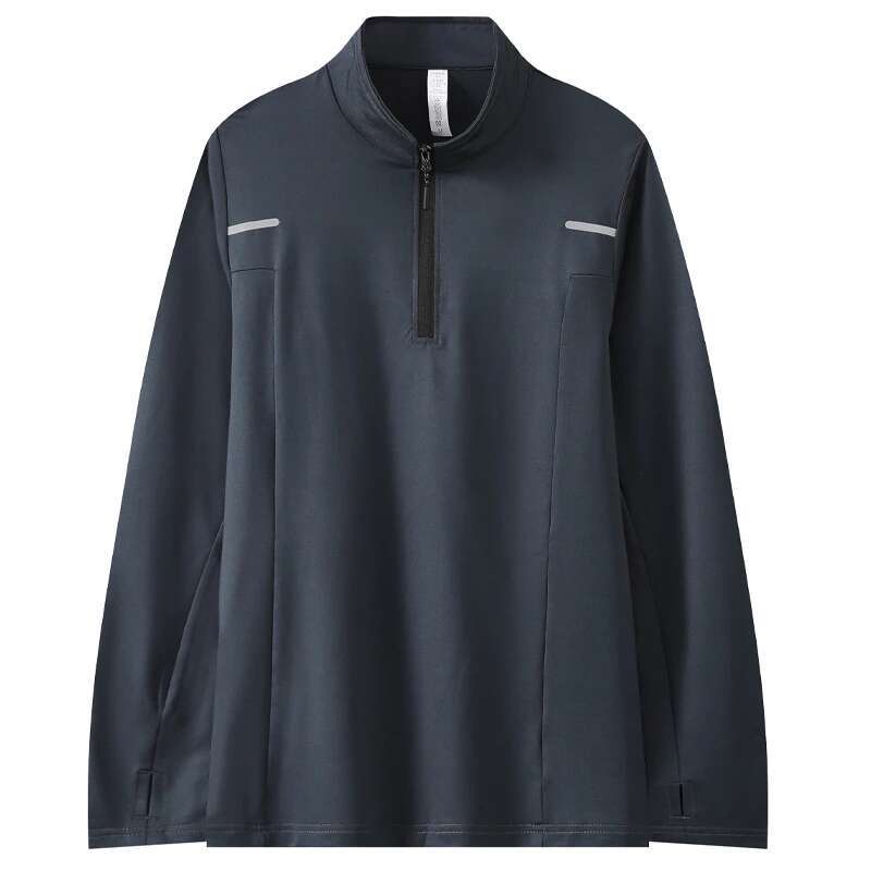 Ddmyoutdoor China Domestic Bodybuilding Training Tee Running Quick Dry Elastic Half Zipper Fiess Pullover Workout Men Finger Hole Long Sleeves
