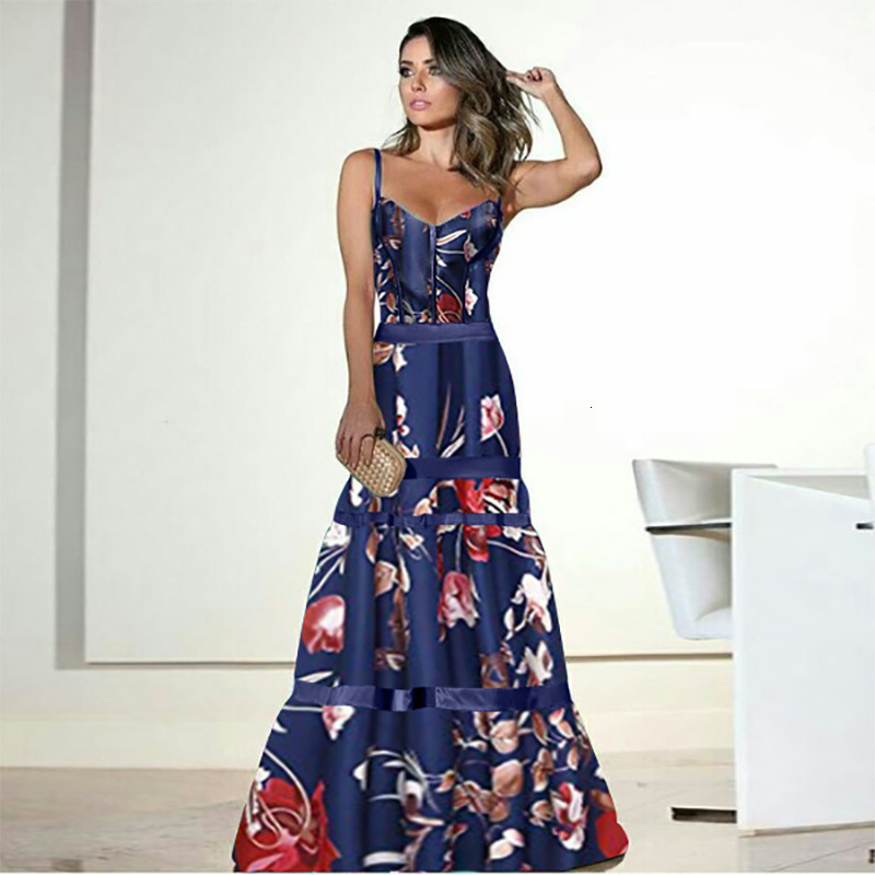 Women Dress Ruffles Lantern Sleeve V-neck Print Dresses Plus Size Long Vintage Sexy Printing Fashion 210513