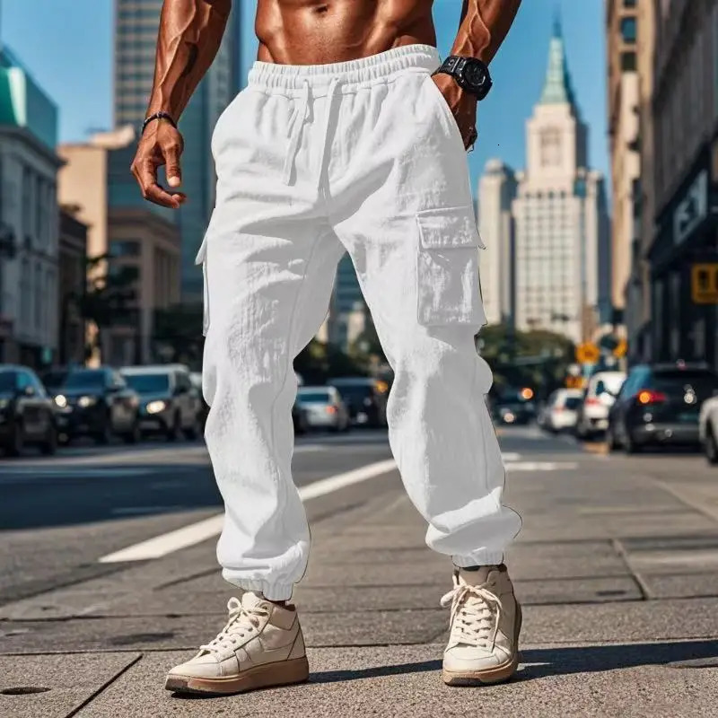 Solid Color Spring Autumn multi pocket workwear pants mens straight tube Corset pants casual pants oversized mens trousers 250113