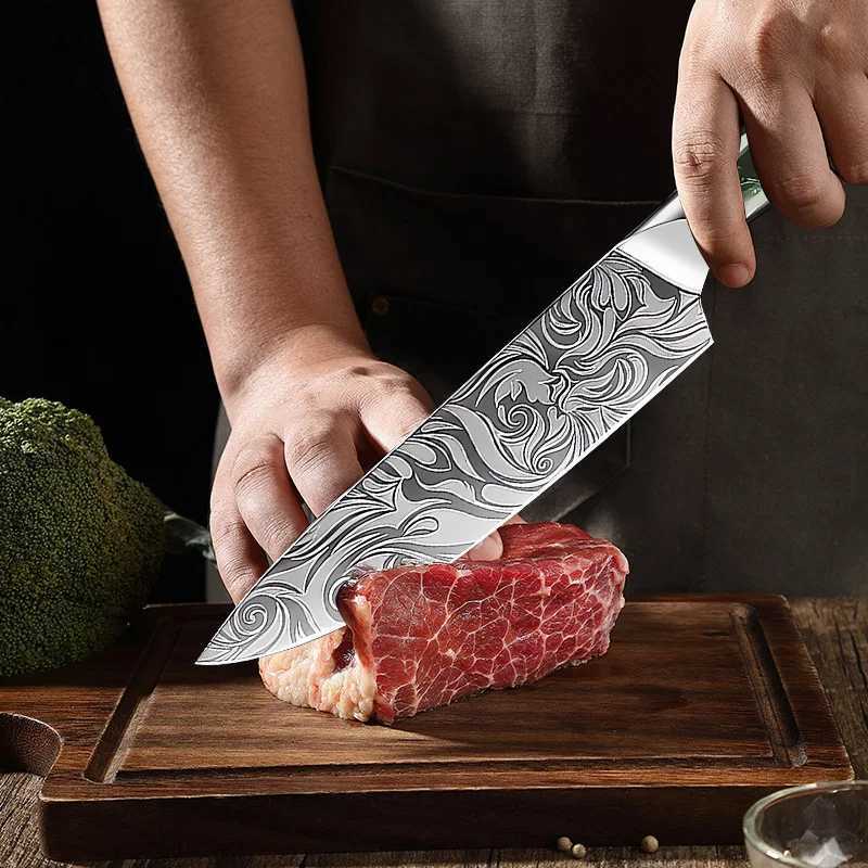 Kitchen Knife Chef Japanese Knife Laser Damascus Pattern Knife Cut Meat Fruit Bread Vegetable Boning Knife Slicing Utility KnifeXJ250117