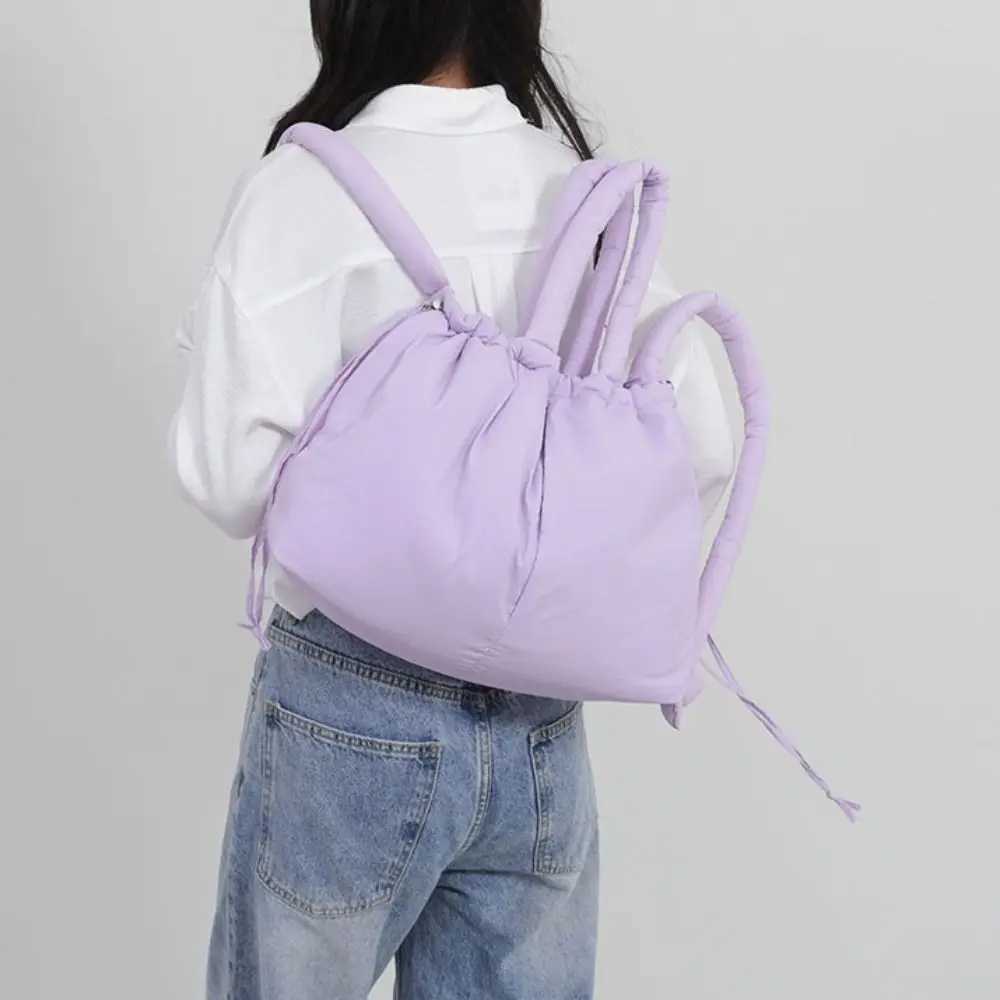 New Arrival Solid Color Drawstring Tote Bag Quilted Knotted Strap Nylon Padded Tote Bag Dual-purpose Large Capacity Puffer Backpack Ladies Z250118