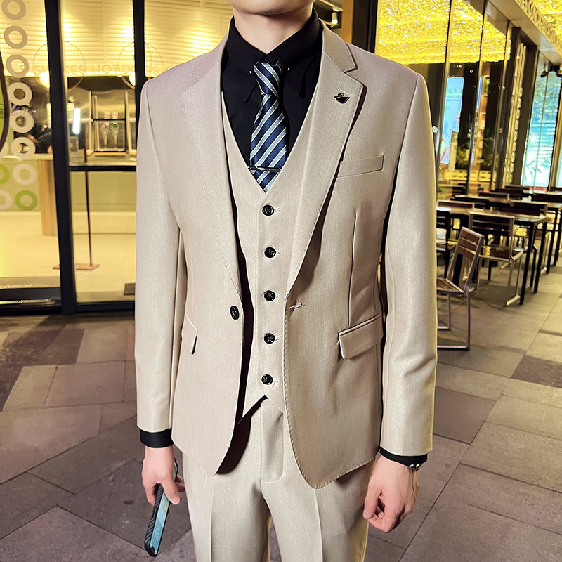 H590 Men's suit Korean style slim fit fashion plaid double-breasted business suit wedding dress