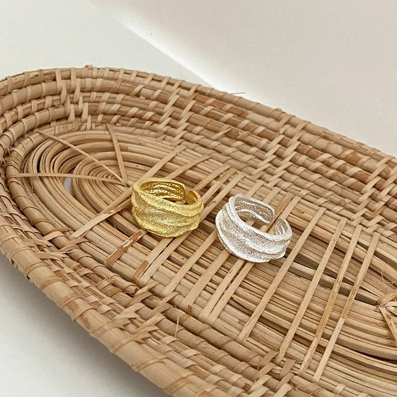 Silvology 925 Sterling Silver Irregular Matte Texture Rings Ladies Thick Lava Statement Korea Wide Rings Simple Fashion Jewelry 250110
