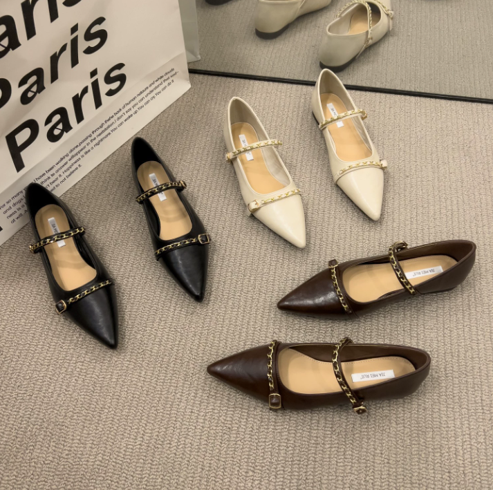Women Dress Shoes Pointed Toe Flat Bottom Fashion Versatile Triple Black Beige Brown Free shipping