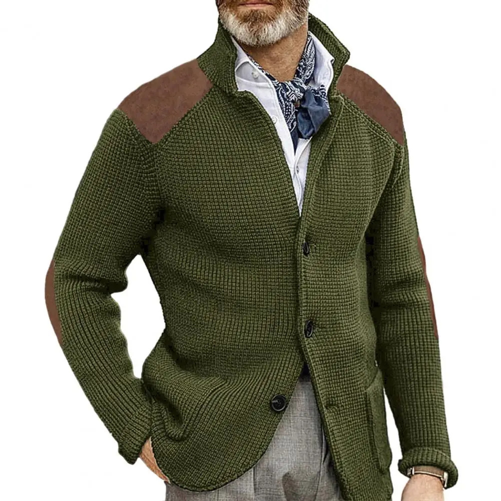 Autumn Winter Men Knit Cardigan Single Breasted Turn Down Collar Knitted Sweater Jackets Fashion Patchwork Male Sweater Coat 250113