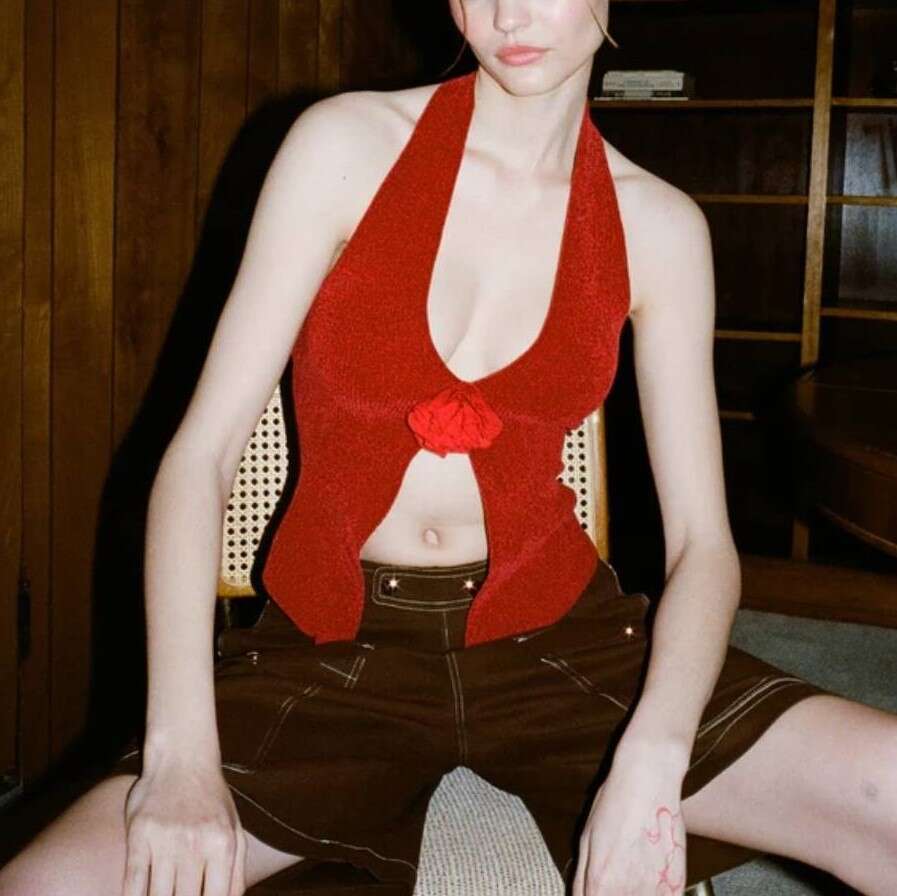 Spring/Summer European and American Women's Hot Selg Sexy Woolen Hanging Neck Rabbit Veet Small Tank Top 2025 Versatile New Trendy Clothing Ins