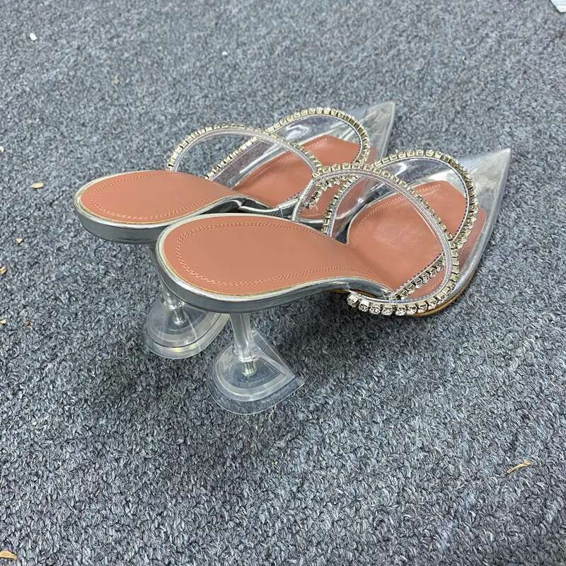 Star style Crystal clear Heeled Women Pumps Fashion Transparent PVC Female Mules High heels Summer Sgback Party Dress Shoes