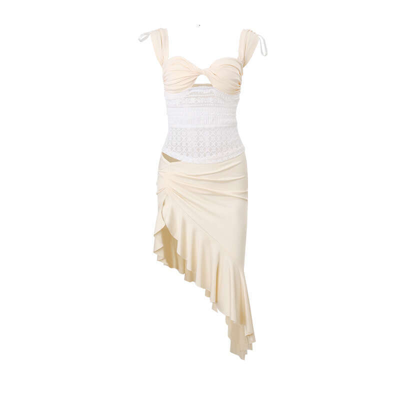 summer sexy spicy girl pleated chest top ruffled irregular skirt set for women 2025 new style temperament chic and elegant clothing