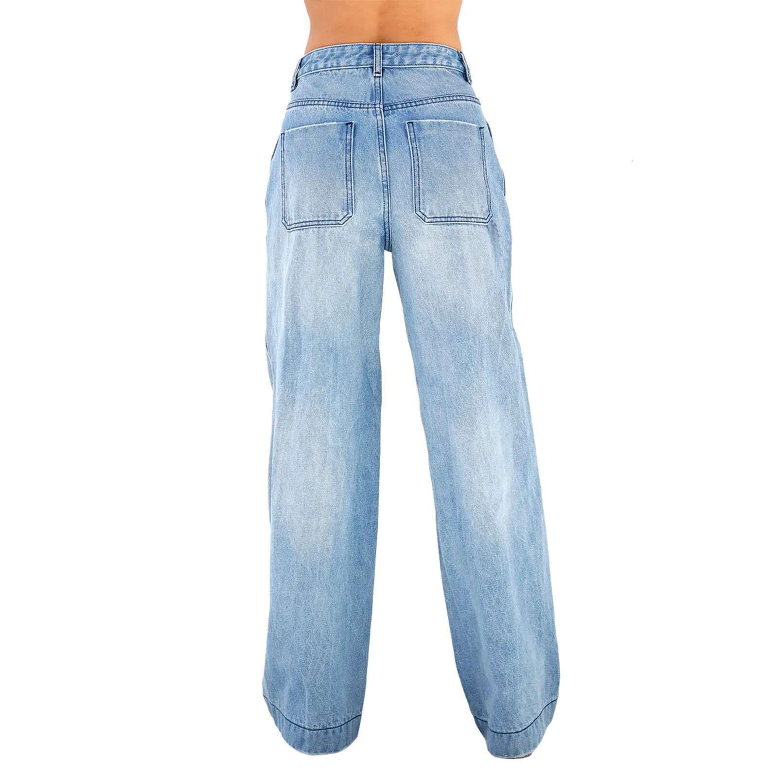 Women's Wide Straight Leg Boyfriend Denim Low Rise Baggy Casual Loose Jeans Y2k E-Girl Pants D16