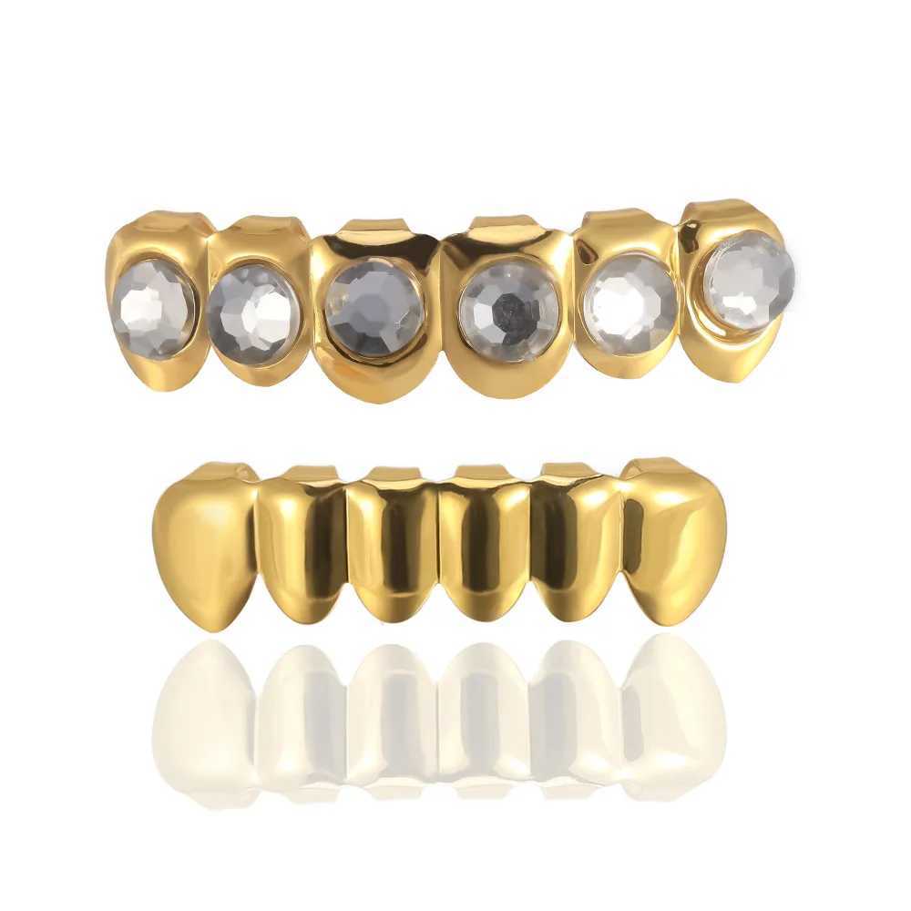 Round Rock Zircon Bling Teeth Grillz Top Bootom Dental Mouth Punk Teeth Caps Cosplay Party Tooth Rapper Hip Hop JewelryXJ250114