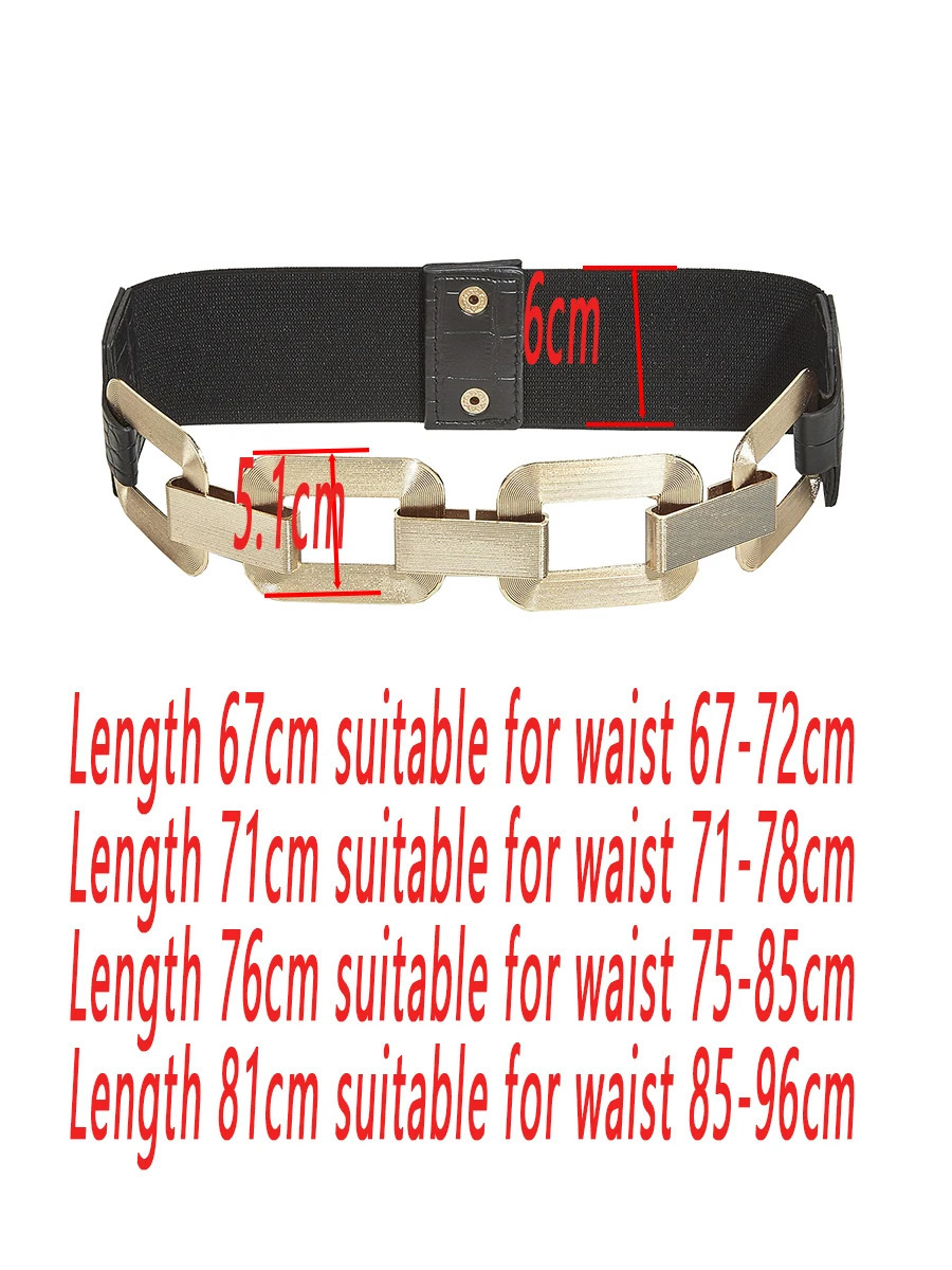 Ladiess Gold Square Metal Elastic Chain Buckle Link Girdle Casual Vintage Waistband waist Decorate Belt For Women On Coat Dress 250114