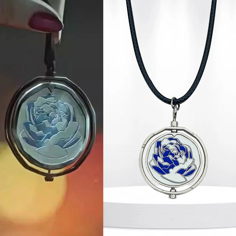 Anime Arcane Jinx Ekko Rotatable Blue Rose Pendant Necklace Lovers Friends Wearing Chain Jewerly 250109