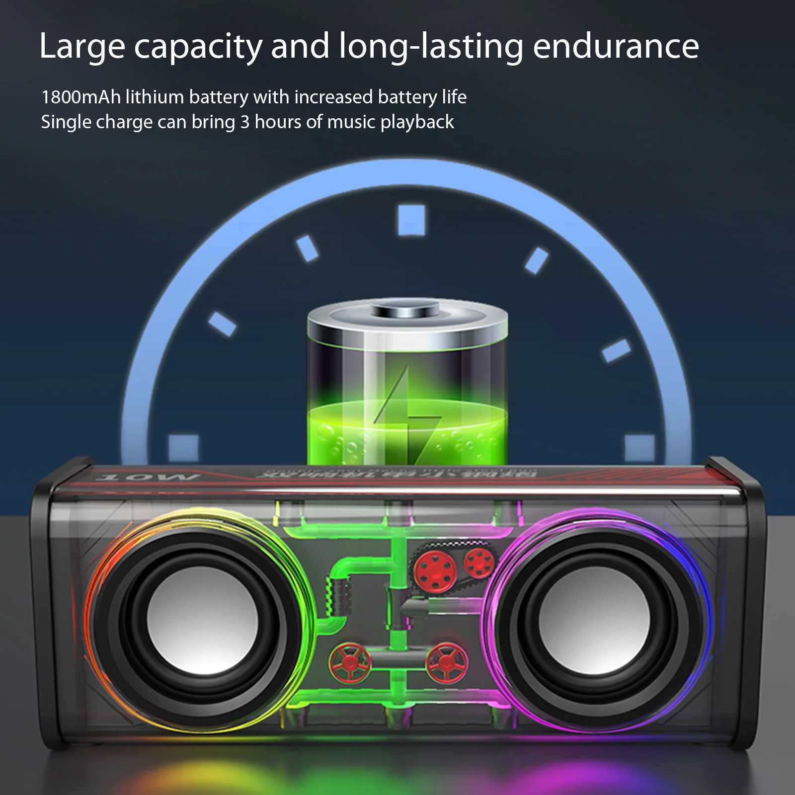 Car Audio 1800mAh Wireless Stereo Speaker Transparent Mecha Music Speakers Colorful Light Bluetooth-compatible 5.0 for Outdoor Home Party H250118