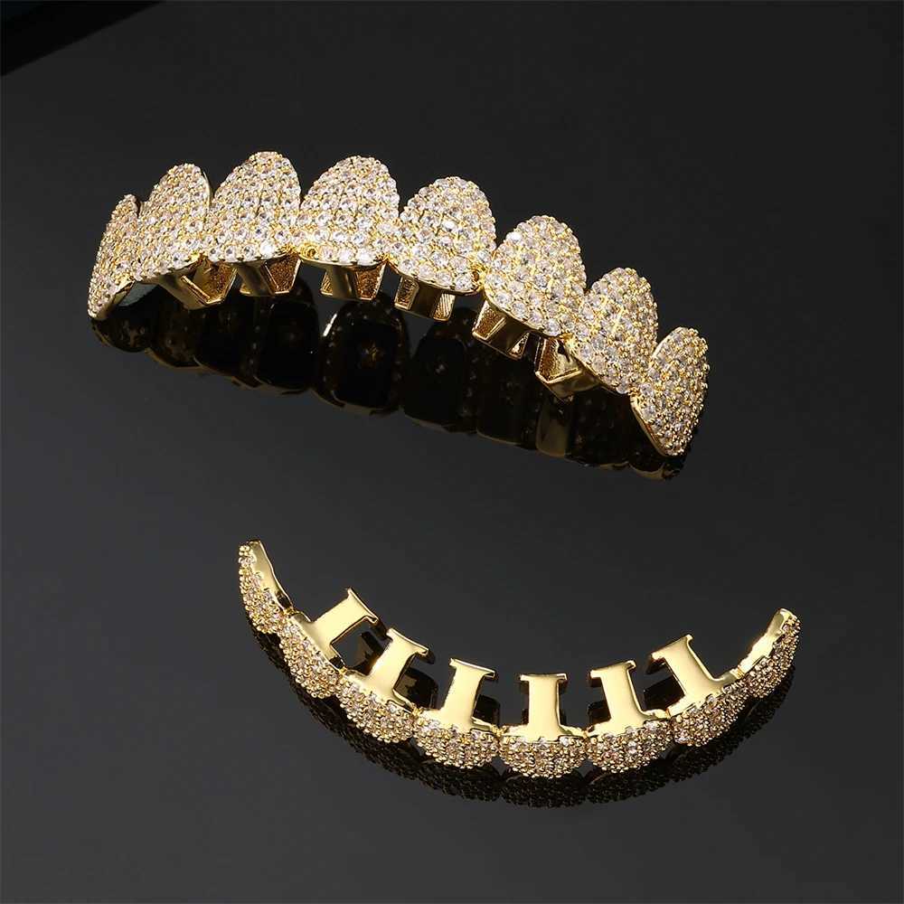 Heavy CZ Teeth Grillz Caps Cubic Zircon Iced Out Micro Pave Top Bottom Charm Grills For Men Women Hip Hop Jewelry Cosplay GiftXJ250114