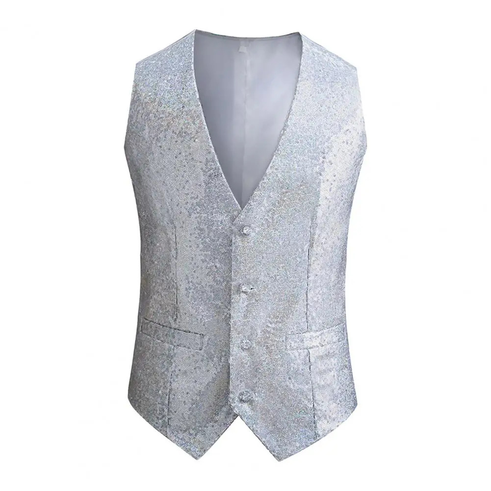 Men Vest Shiny Sequin Sleeveless Slim Fit Cardiagn Singlebreasted V Neck Formal Waistcoat Sequins Decor Suit 250114