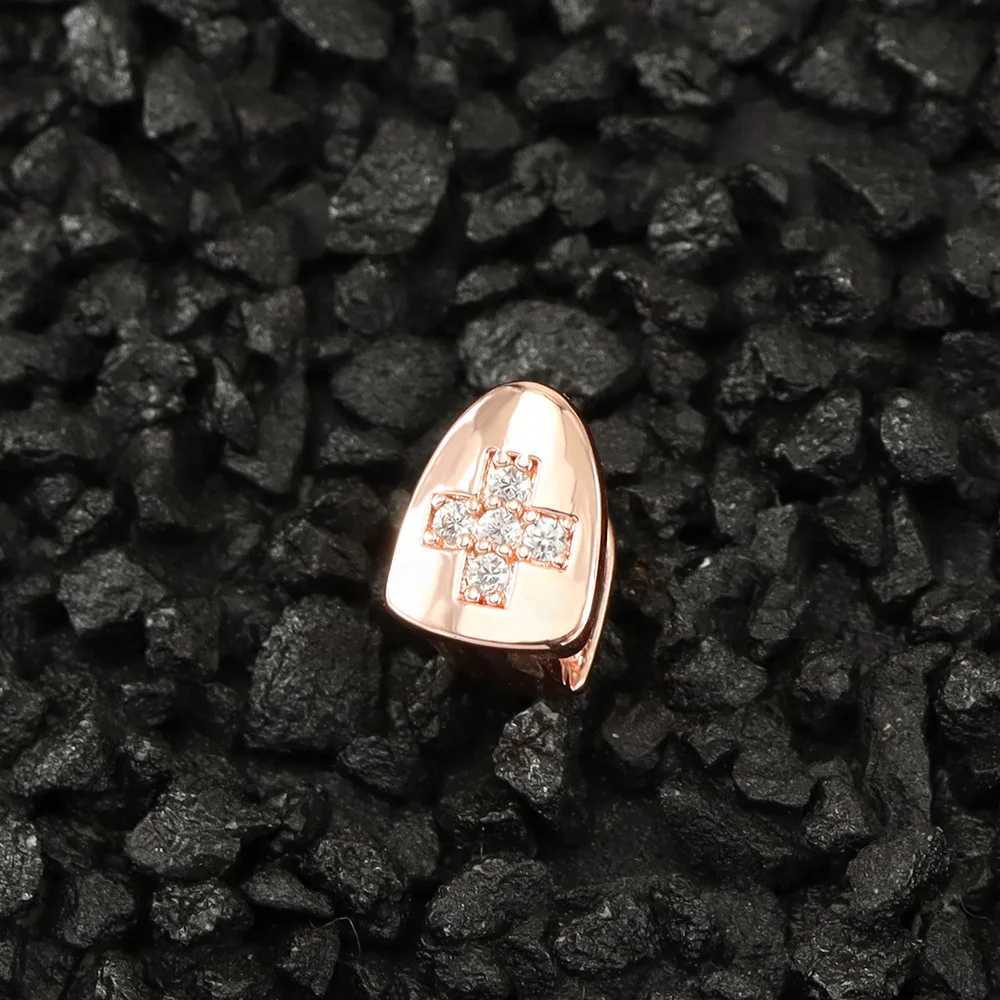1pc Hip Hop Cross Teeth Grillz Gold Plated Dental Grills Rock Tooth Grillz Caps Crystal Teeth Caps Halloween Vampire ToothXJ250114