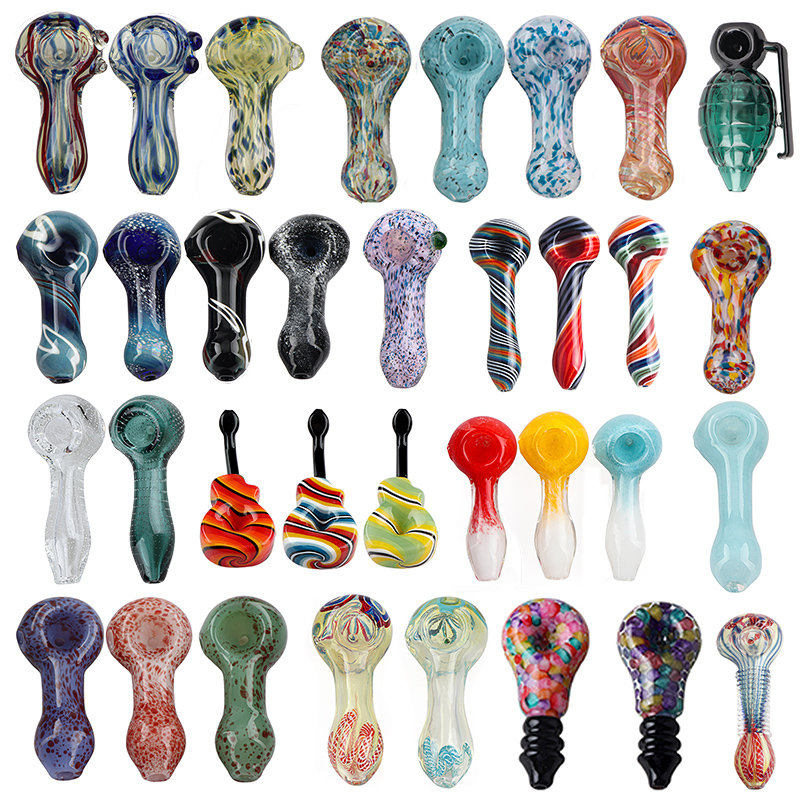 mini glass pipes hand-blown beautifully handcrafted pipes colorful pipe herb windmill Lollipop Color Spoon Hand Pipe