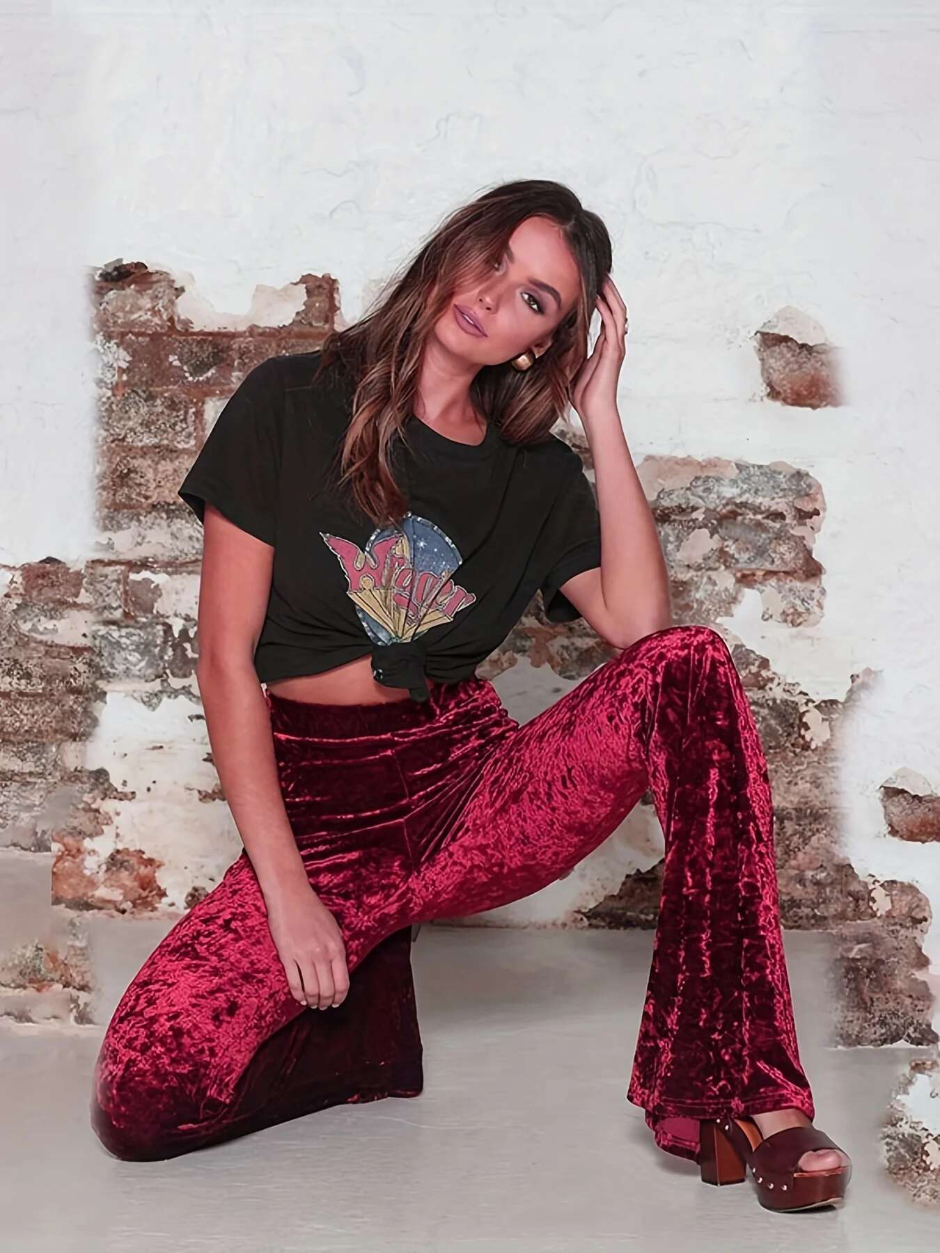 New Style Boot-Cut For Women, High-Waisted Gold Veet Casual Wide-Leg Pants