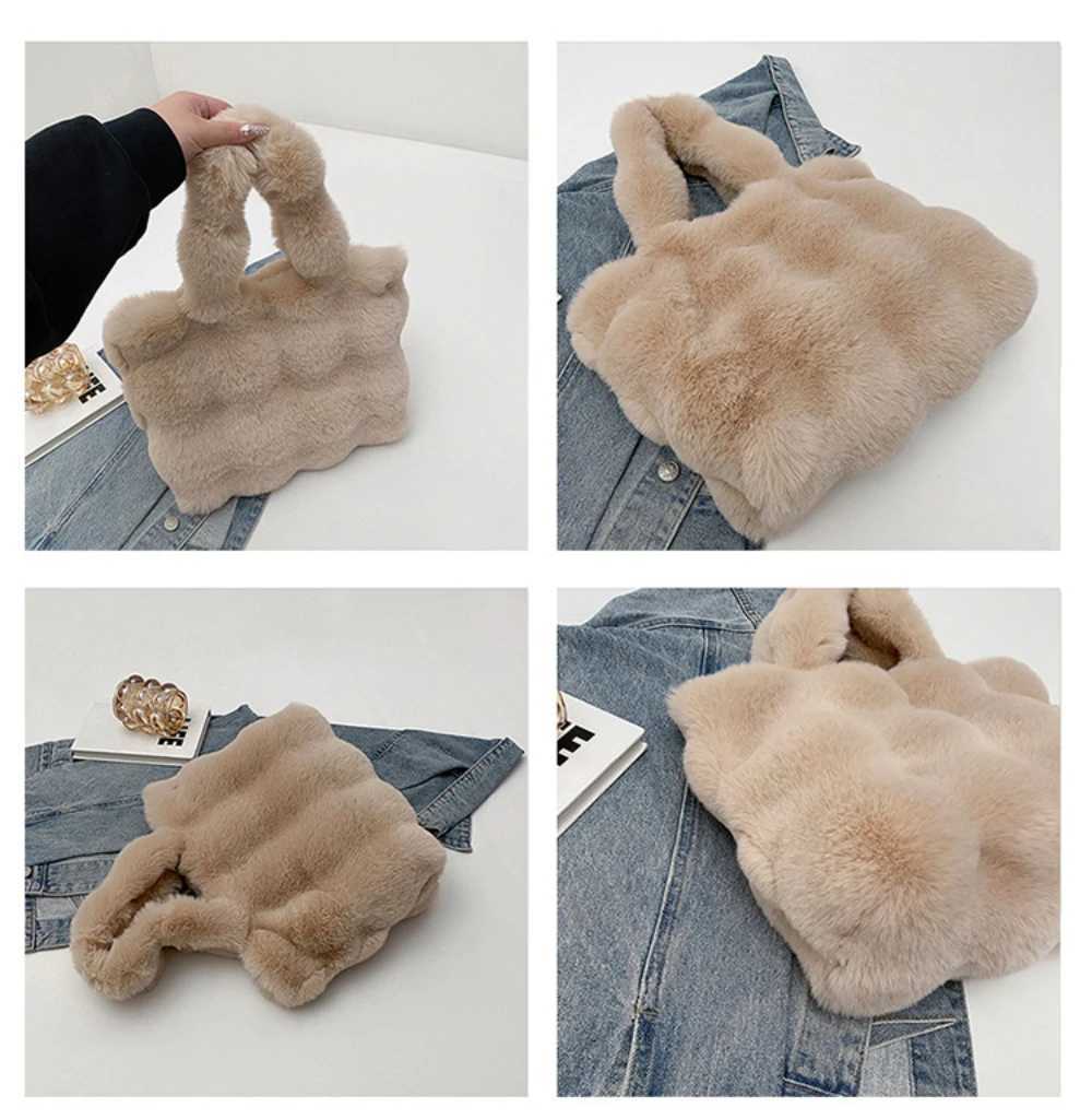 New Womens Fluffy Shoulder Bag Autumn Winter Top Handbag for Girls Plush Handbag Solid Color Casual Handbag T250118