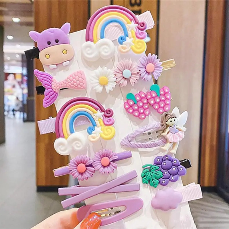 14Pcs Cartoon Baby Hair Clip Set Flower Fruit Girl Barrettes Bangs Hairpins Kids Accessories 250117
