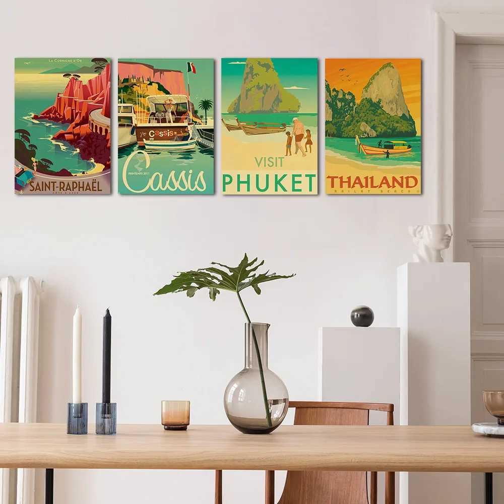 Travel Cities Plaque Metal Signs Vintage Poster Italy Japan Thailand TAHITI Landscape Retro Plate Art Painting Home Bar Pub Club Z250118