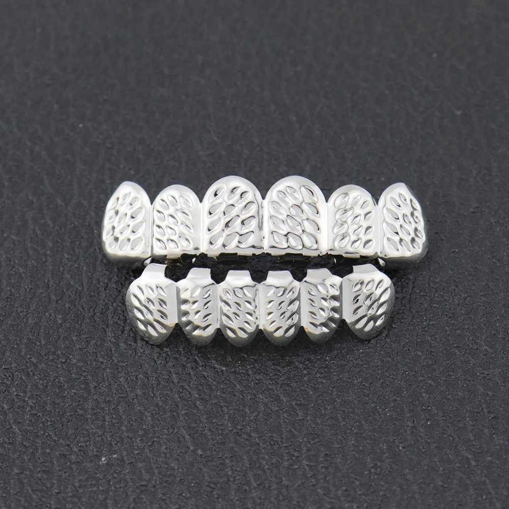 1set Hip Hop Gold Color Teeth Grillz Gold Plated Dental Grills Rock Tooth Grillz Caps Crystal Teeth Caps Halloween Vampire GiftXJ250114
