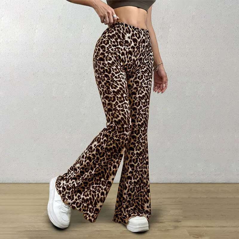 High Waist Leopard Print Flare Leggings Korea Style 2024 Summer Autumn Women Fashion Sexy Bodycon Trousers Club Pants Slim