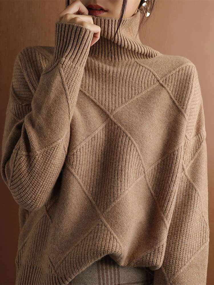 Fitshing Fashion New 2024 Turtleneck Women's Sweaters Pullover Solid Oversized Jumper Long Sleeve Knit Top Jersey Pulls Sale