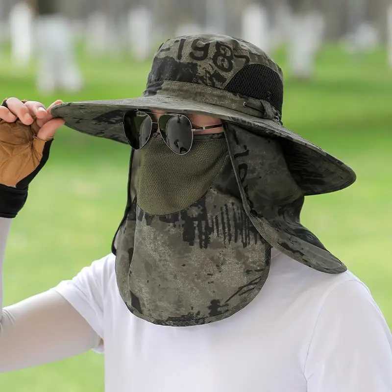 Sunshade hat Breathab Sun protection Mens summer Anti UV fishing hat Big edge face Covering Mosquito proof Fisherman Sun hatXJ250116