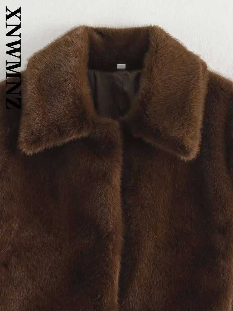 XNWMNZ 2024 Autumn New Woman's Streetwear Faux Fur Coat Top Fashion Winter Female Turn-Down Collar Long Sleeve Outerwear Jacket