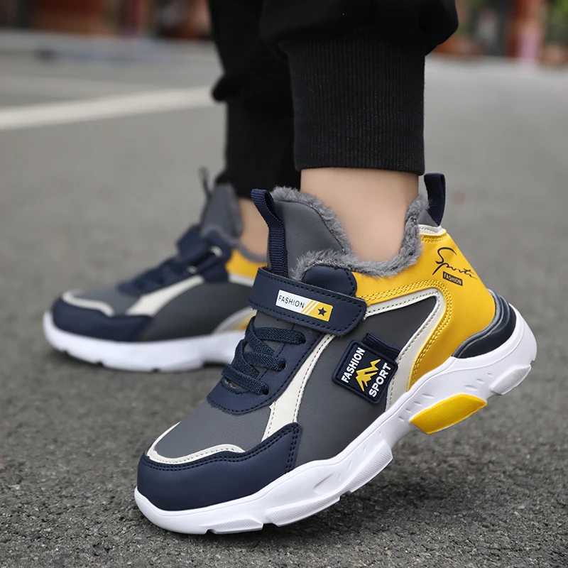 Kids Casual Shoes Winter Boys Leather 5-15y Children Tennis Fashion Sneakers Toddlers Fur Outdoor Footwear Size 28-39XJ250118