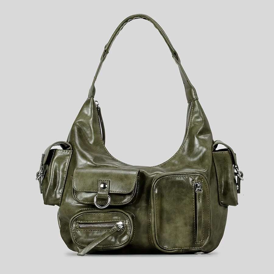 Fashion Multiple Pockets Halfmoon Underarm Y2k Women Shoulder Bags Pu Leather Lady Handbags Hobos Small Tote Bag 2024