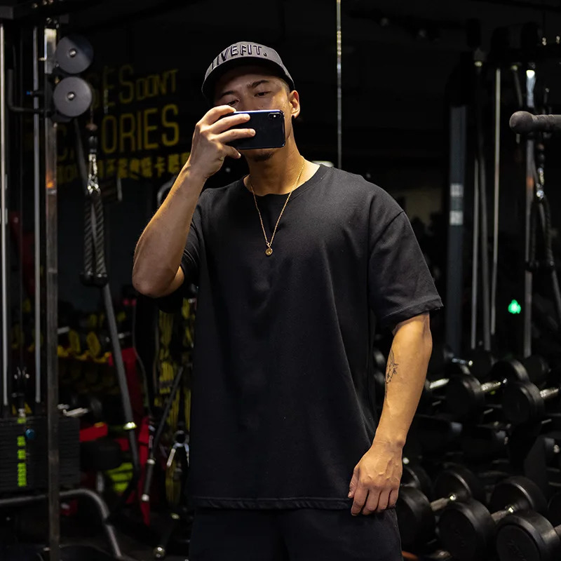 Mens Summer Cotton Casual Loose Oversize T-shirt Male Gym Fitness Short Sleeve Tee Sports Tops Workout Clothing Plus Size M-5XL 250117