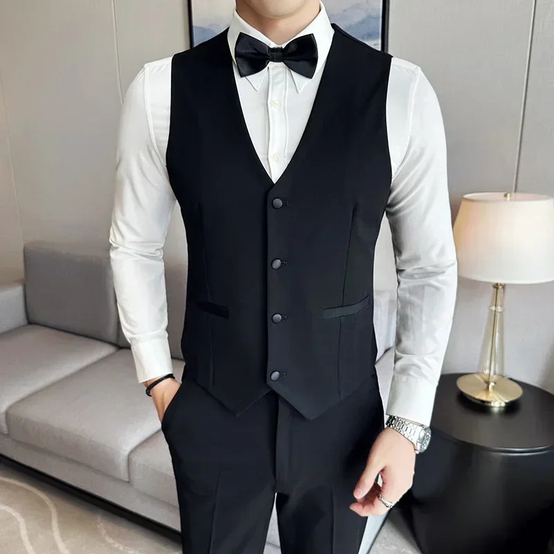 Mens Wedding Solid Color Suit Vest Groom Groomsman Black SingleBreasted Slim Fit Waistcoat Business Casual M7XL 250114