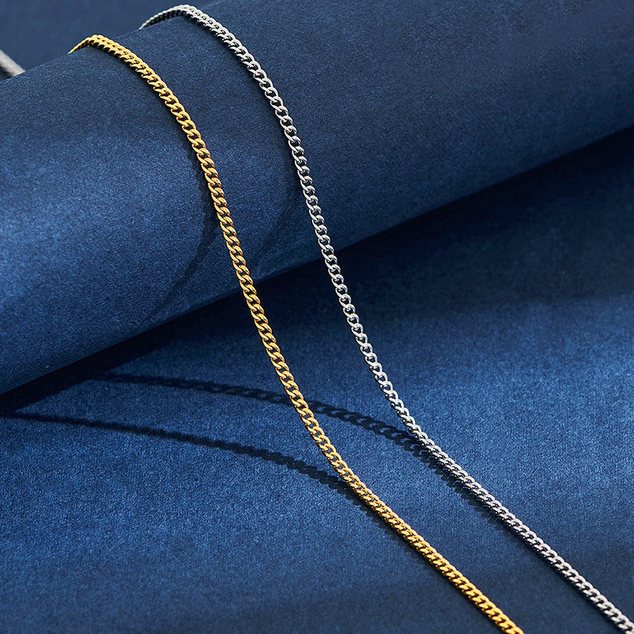 2mm Wide Stainless Steel Link Chain Necklace for Men and Women Silver Color Gold Available Length 1430 250114