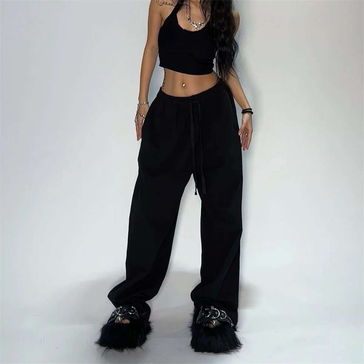 Solid Loose Sweatpants Women Wide Leg American Retro Pant Female Joggers Baggy Pants Hip Hop Oversized Trousers