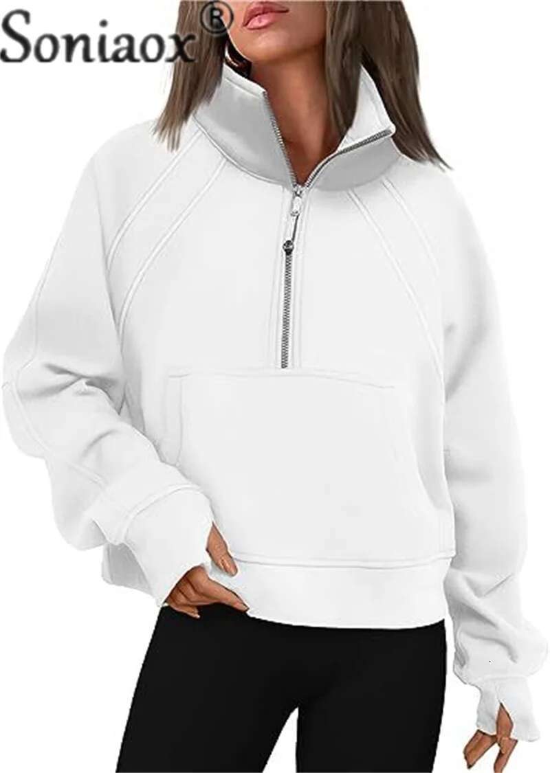 Women's Zipper Half Cardigan Splicing Pouch Thickened Sweatshirt Female Autumn Winter Stand-Up Collar Hoodie Outerwear